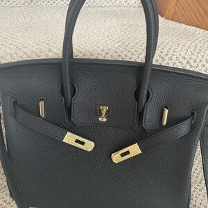 Black Leather Satchel with Gold Hardware